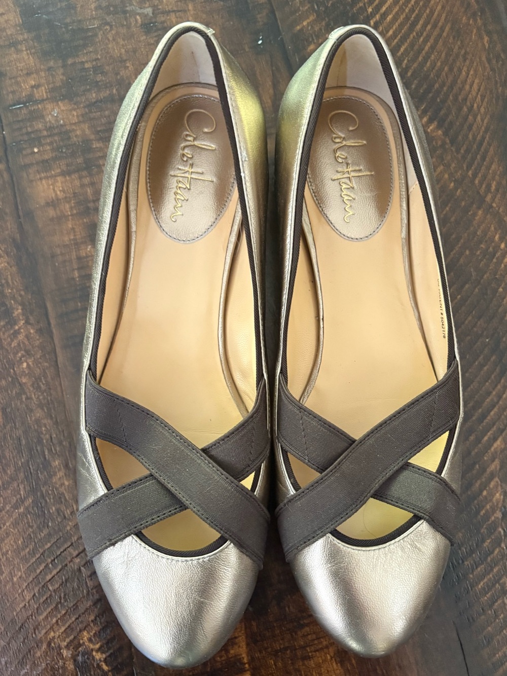 NWT Cole Haan Leather Ballet Slipper Flats in Gold, Chocolate Brown, Size 9
